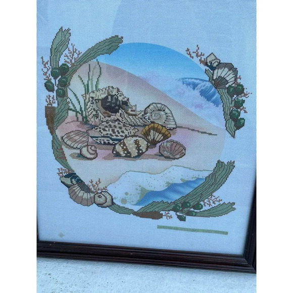 Something Special Ocean Beach Shell Scene Cross Stitch Kit Completed Frame 22x19 - Picture 8 of 9